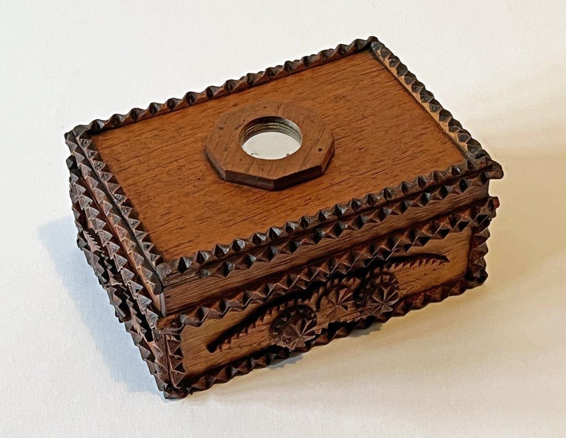 Tramp Art Box w Mustache & Rosettes Decorations (1 of 4)