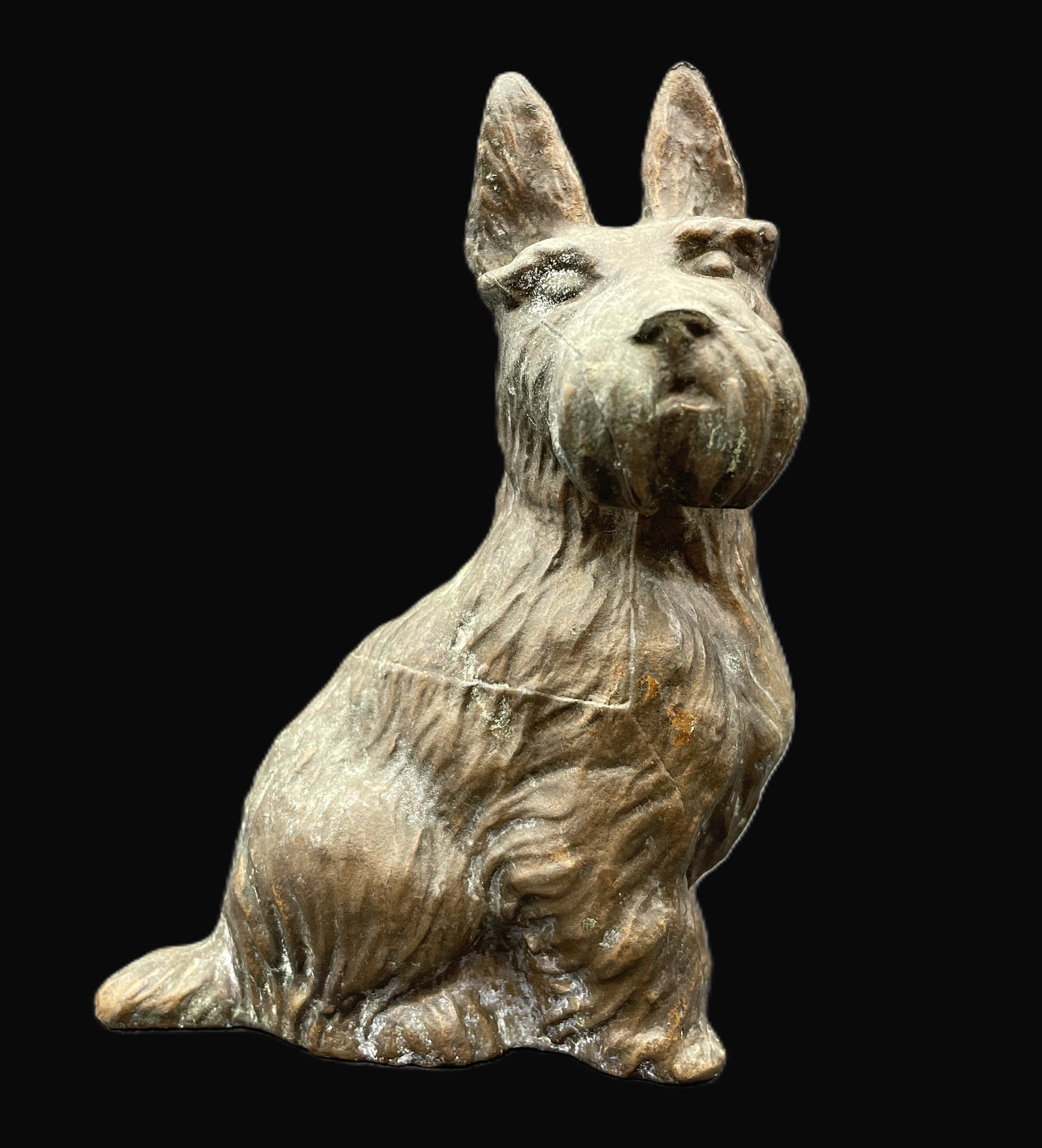 VINTAGE CAST METAL SPELTER SCOTTISH TERRIER SCOTTY DOG FIGURINE: Title: VINTAGE CAST METAL SPELTER SCOTTISH TERRIER SCOTTY DOG FIGURINE Date/Period: unknown Dimension: Approx 6 x 5 x 2.5 Material: metal Additional Information: VINTAGE CAST METAL SPELTER SCOTTISH TE