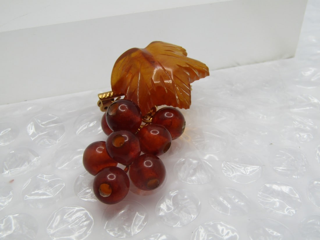 Authentic Russian Grape Cluster Amber Brooch, 1940's (1 of 6)