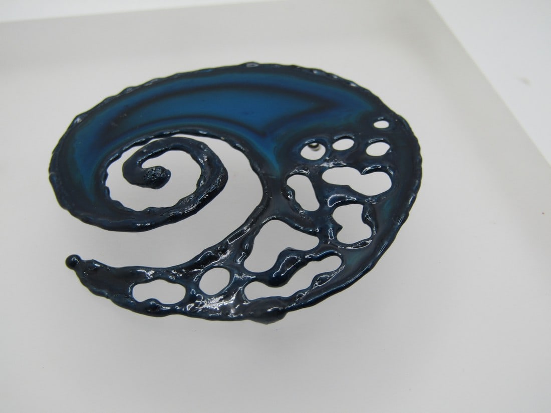 Enameled Mod Brooch, Hand Made, Spiral, 2" by 1.75" (1 of 6)