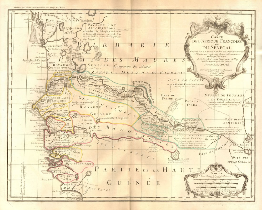 L'Afrique Françoise ou du Senegal'. French West Africa. DE L’ISLE 1727 map (1 of 1)