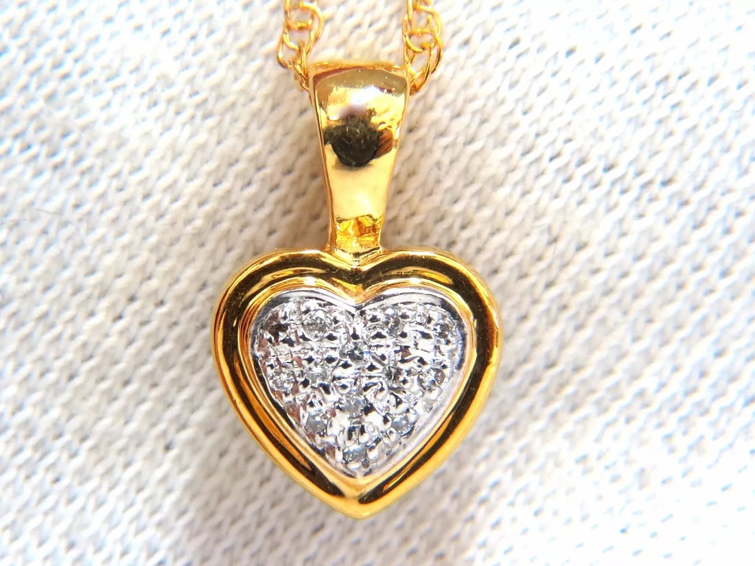 .10ct natural diamonds heart necklace 14kt yellow gold + (1 of 3)