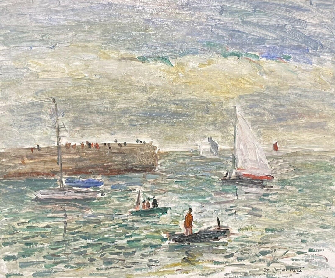 Sailing Boats Port Navalo Brittany Coastline, Signed French Impressionist Oil c. 2000 (1 of 13)