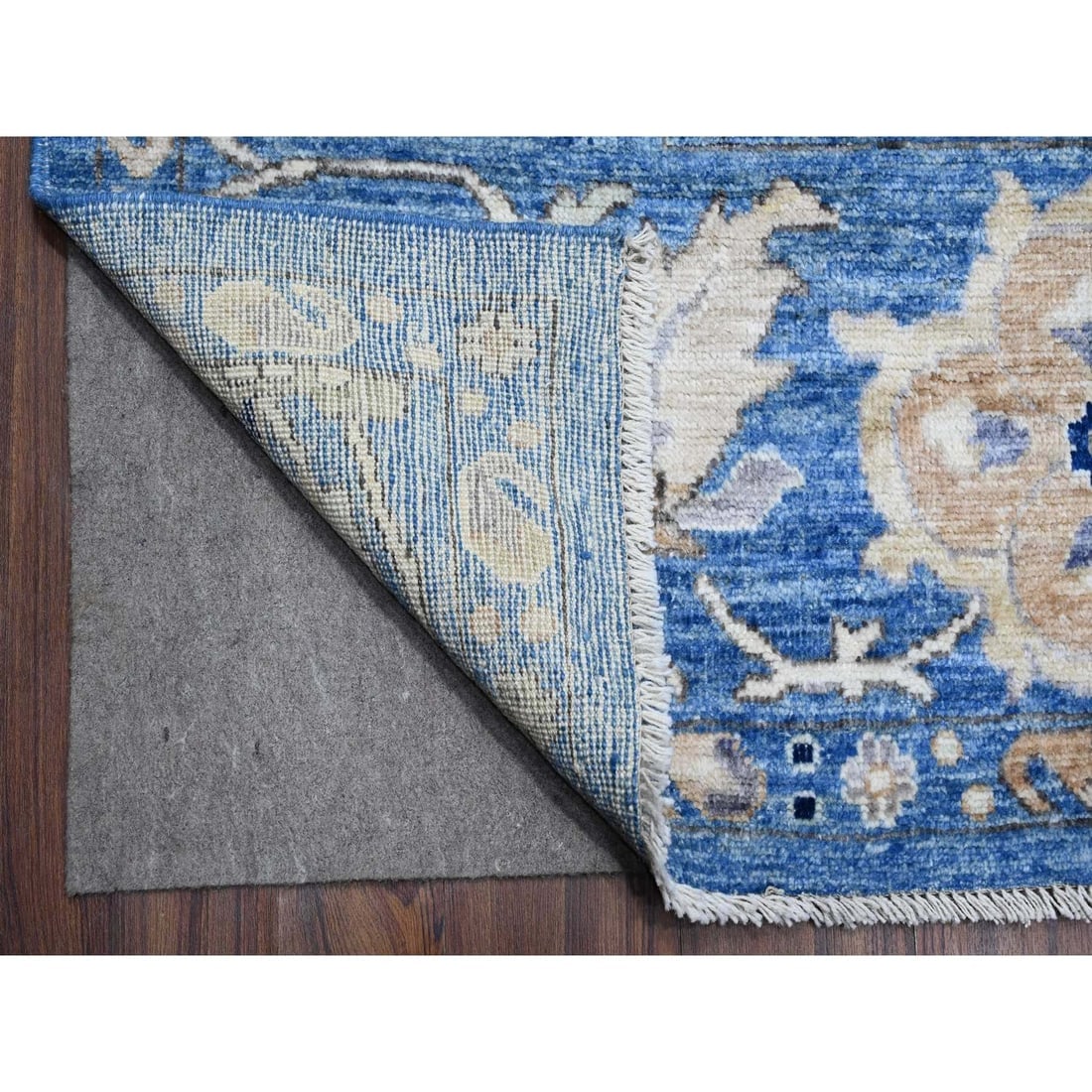 Cornflower Blue Afghan Hand Knotted Angora Oushak Oriental Rug (1 of 8)