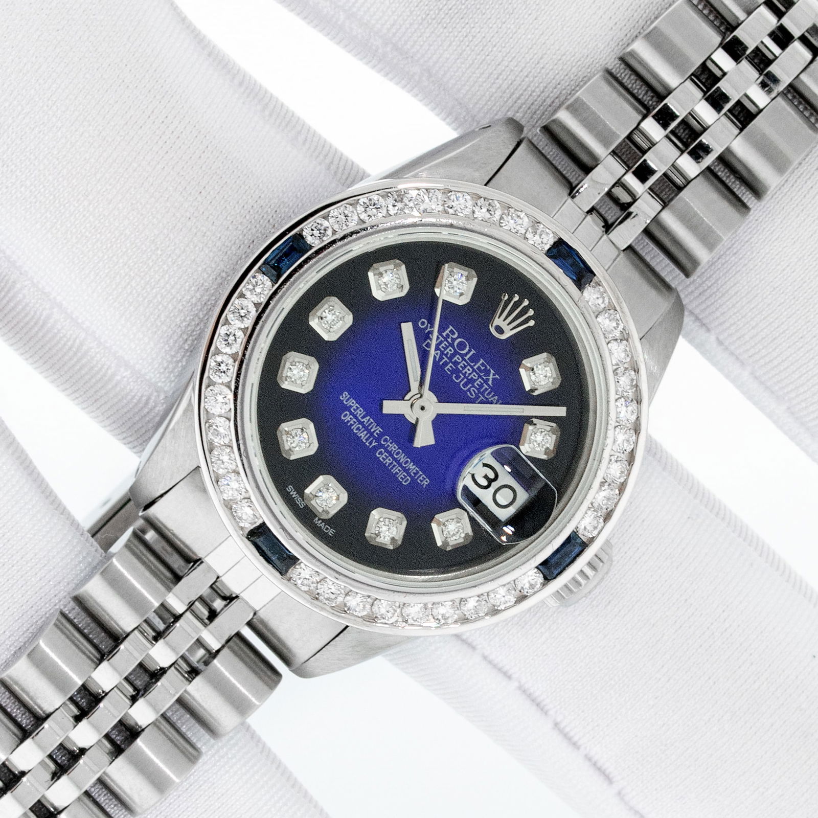 Rolex Lady DateJust Blue Diamond Dial 18k Gold Diamond Bezel Watch (1 of 9)