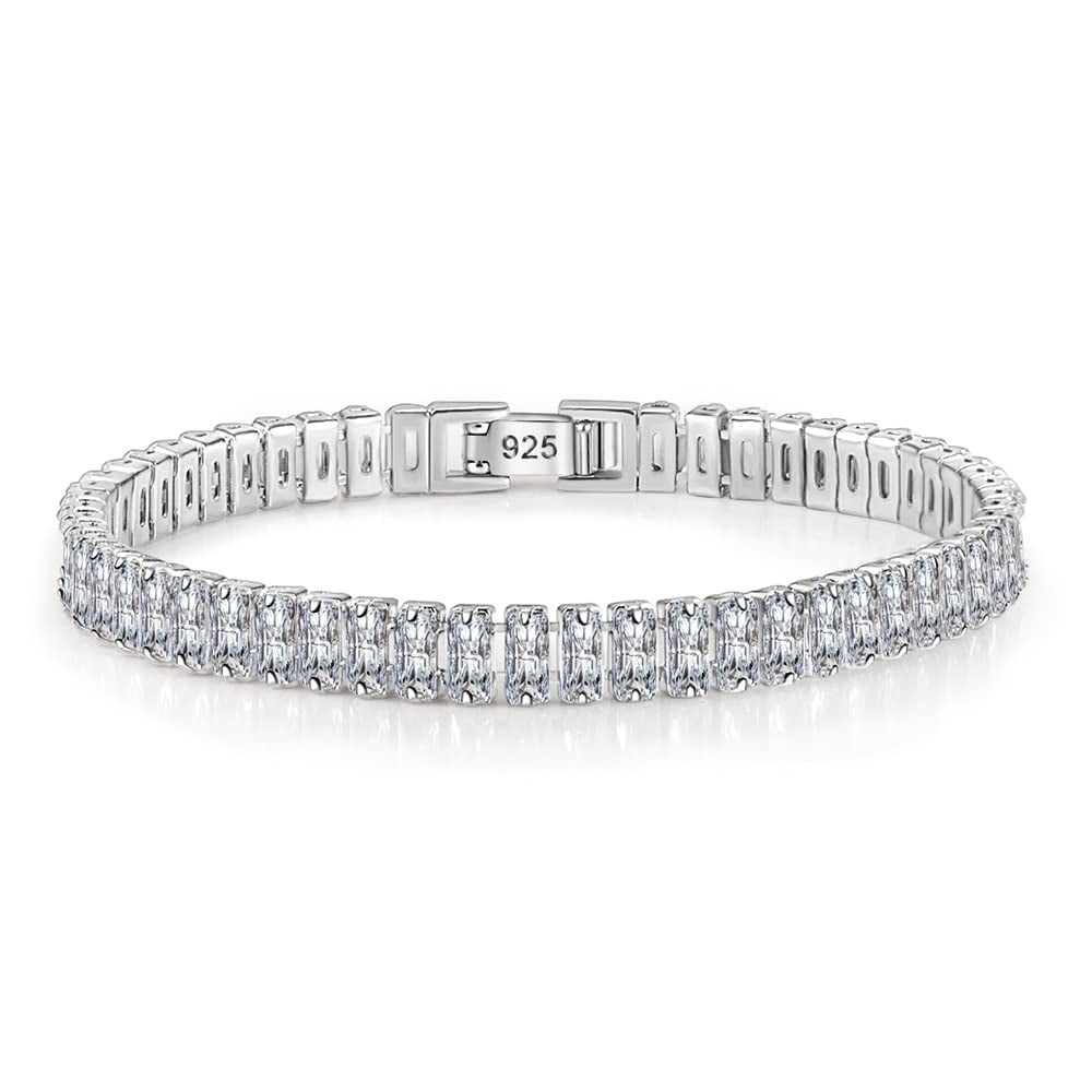 925 Sterling Silver with Rectangle Zirconia Crystal Tennis Bracelets: Title: 925 Sterling Silver with Rectangle Zirconia Crystal Tennis Bracelets Description: Crafted from high-quality 925 sterling silver, this bracelet is both durable and elegant, making it a timeless 