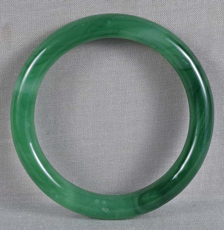 19c Chinese Peking glass green jadeite bangle BRACELET (1 of 5)