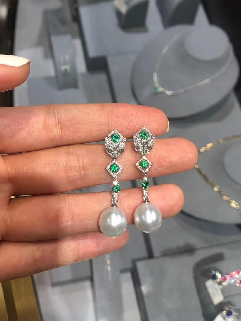 s925 sterling silver inlaid natural pearl earrings (1 of 7)