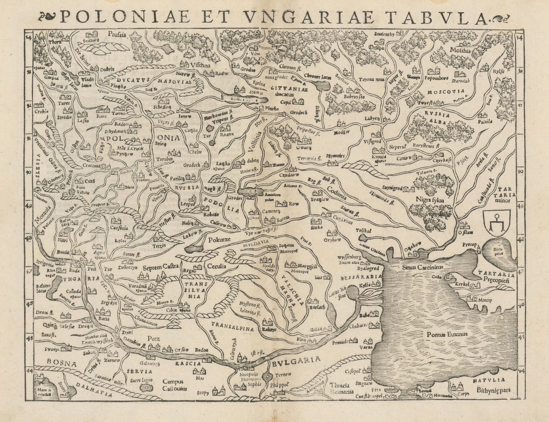 Poloniae et Ungariae Tabula. Poland Hungary Ukraine Romania. MÜNSTER 1572 map (1 of 1)