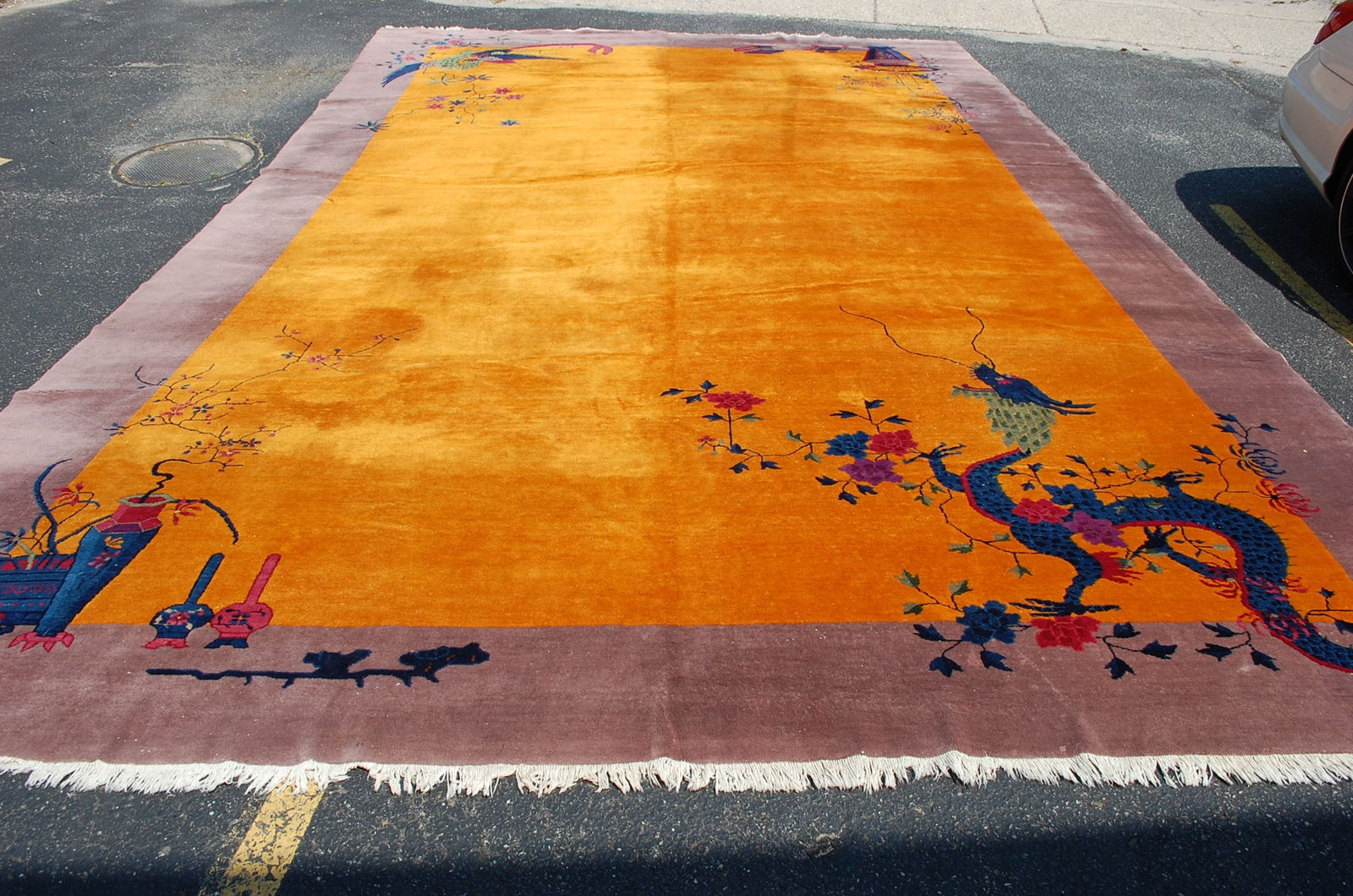 CHINESE NICHOLS RUG 12.5x19: Title: CHINESE NICHOLS RUG 12.5x19 Description: FRESH FROM PRIVATE ESTATE IS THIS AMAZING RARE PALACE SIZE ART DECO ANTIQUE DRAGON DESIGN CHINESE RUG with exact size of 12' 5" x 19' .........Condition