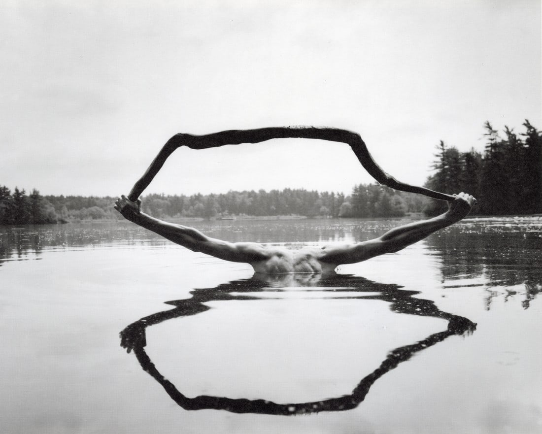 ARNO RAFAEL MINKKINEN - Self-Portrait, Ismo's Stick: Artist: Arno Rafael Minkkinen Title: Self-Portrait, Ismo's Stick, Fosters Pond, 1993 Medium: Photo Litho, 2005, Italy Dimensions: 9.95x8" Description: Heat Wax Mounted on 11x14" Conservation Board Art