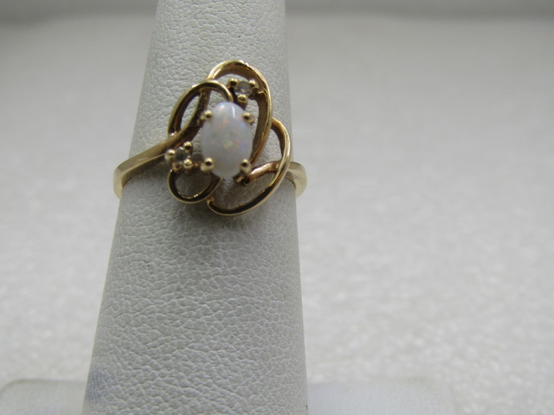 10kt Opal & Diamond Ring, Sz. 5.5 . Marked 10kt and Signed (1 of 4)
