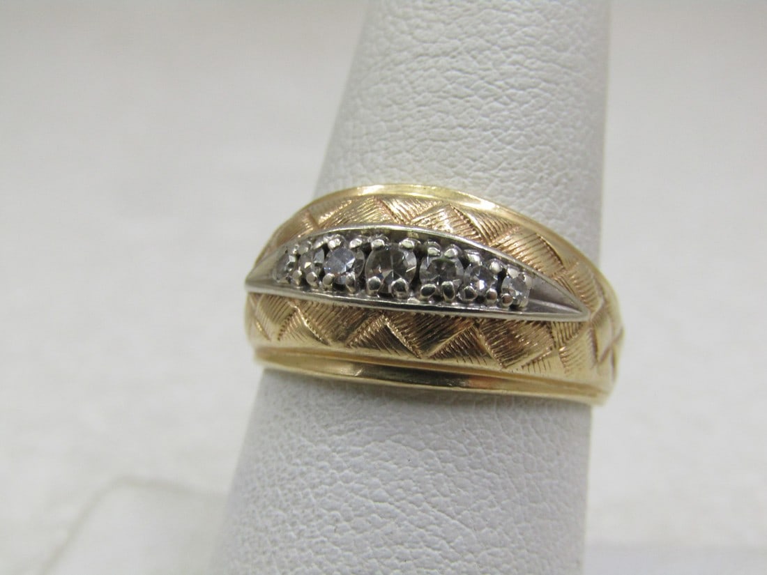 Vintage 14kt Two Two Diamond Woven Band Ring, Sz. 8, Unisex (1 of 8)