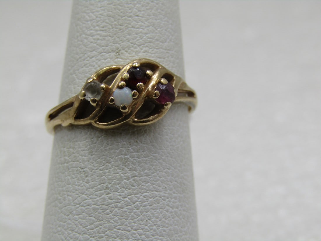 Vintage 10kt Multi-Stone Mother's Ring, Sz. 6.5, (1 of 5)