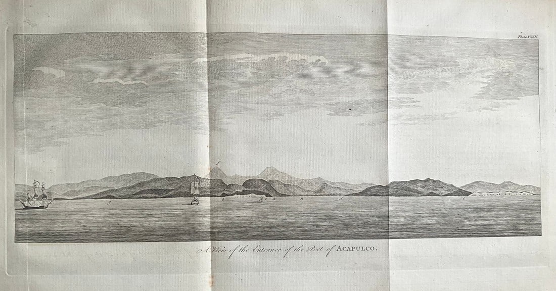 1756 Entrance to Acapulco Port: Anson's View of Acapulco's Harbor: Title: 1756 Entrance to Acapulco Port: Anson's View of Acapulco's Harbor Date/Period: 1756 Materials: Copper plate engraved Size: 21 1/2” x 11” Delve into the world of maritime exploration