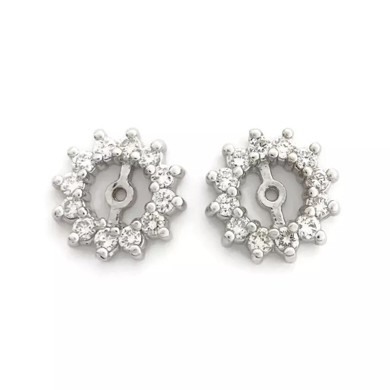 Round Diamond Halo Earring Jackets Enhancers 14K White Gold for 2.00 CTW Studs (1 of 7)