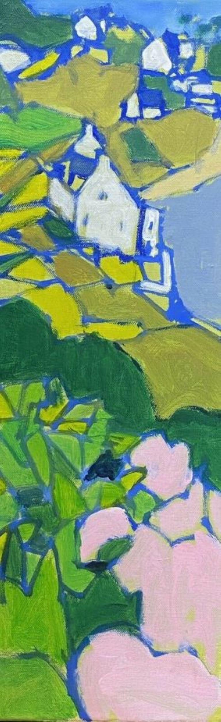 LEROY - FRENCH CONTEMPORARY CUBIST PAINTING - GREEN PINK & BLUES LANDSCAPE 2000's (1 of 18)