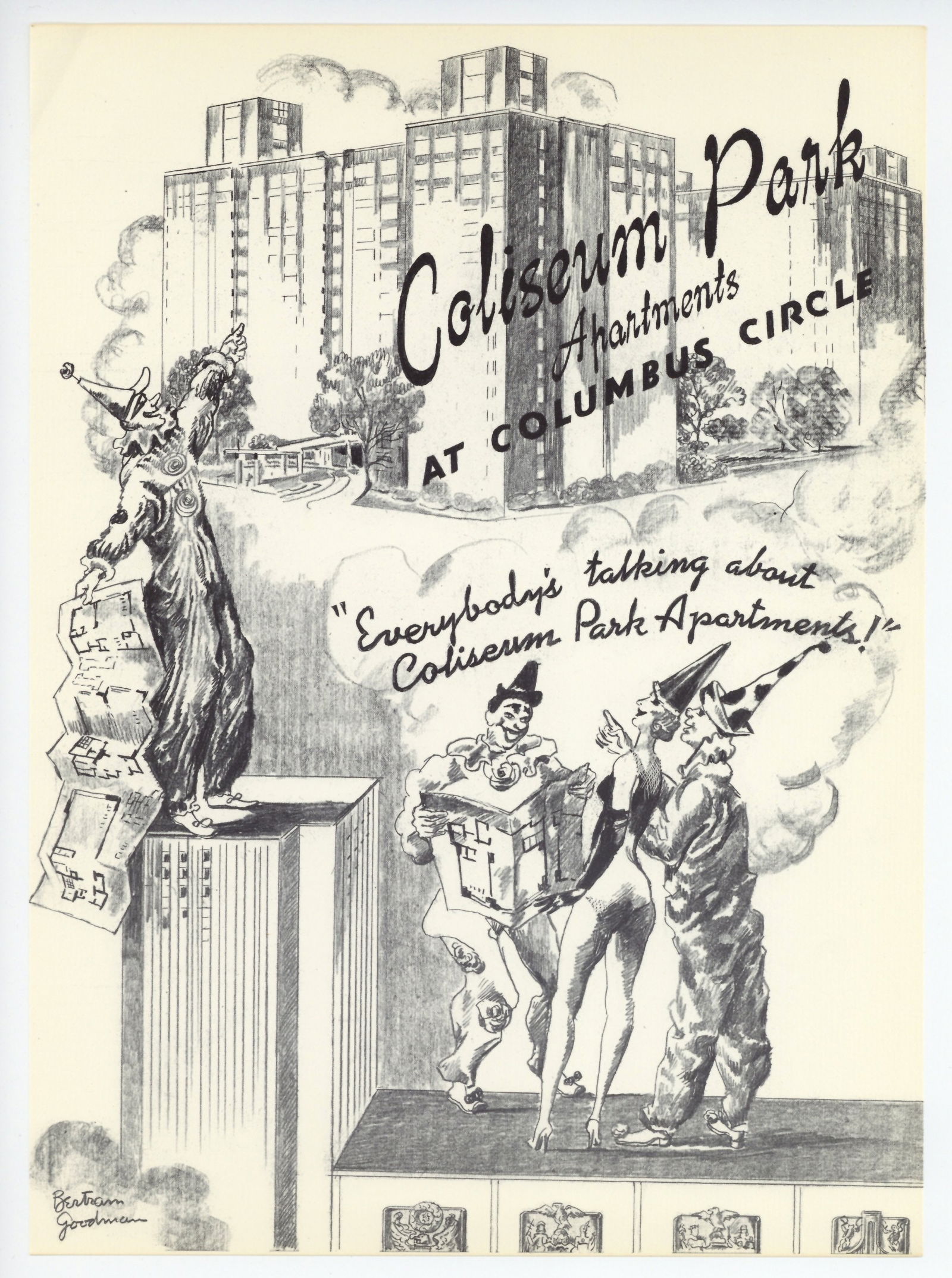 Bertram Goodman original lithograph: Medium: original lithograph. This lithograph was printed in 1957 for the "Improvisations" portfolio, published by the Artists Equity Association of New York on the occasion of the 1957 Spring Fantasia