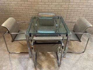 Mid Century Modern Herman Miller Glass Dining Table and 4 Chairs Newly Upholstered 5 Piece Dining (1 of 10)