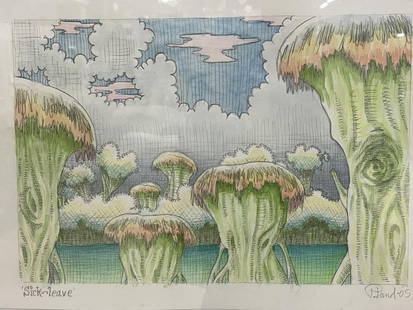Graphite and Watercolor on Canvas by Danish Artist Peter Land: Title: Graphite and Watercolor on Canvas by Danish Artist Peter Land Description: Peter Land (Danish, b. 1966) 'Sick Leave', 2005 Featured in the Museum of Contemporary Art in Chicago. Provenance: Gal