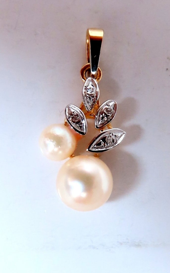 6.5mm 4.5mm pearl diamond pendant 14kt (1 of 3)