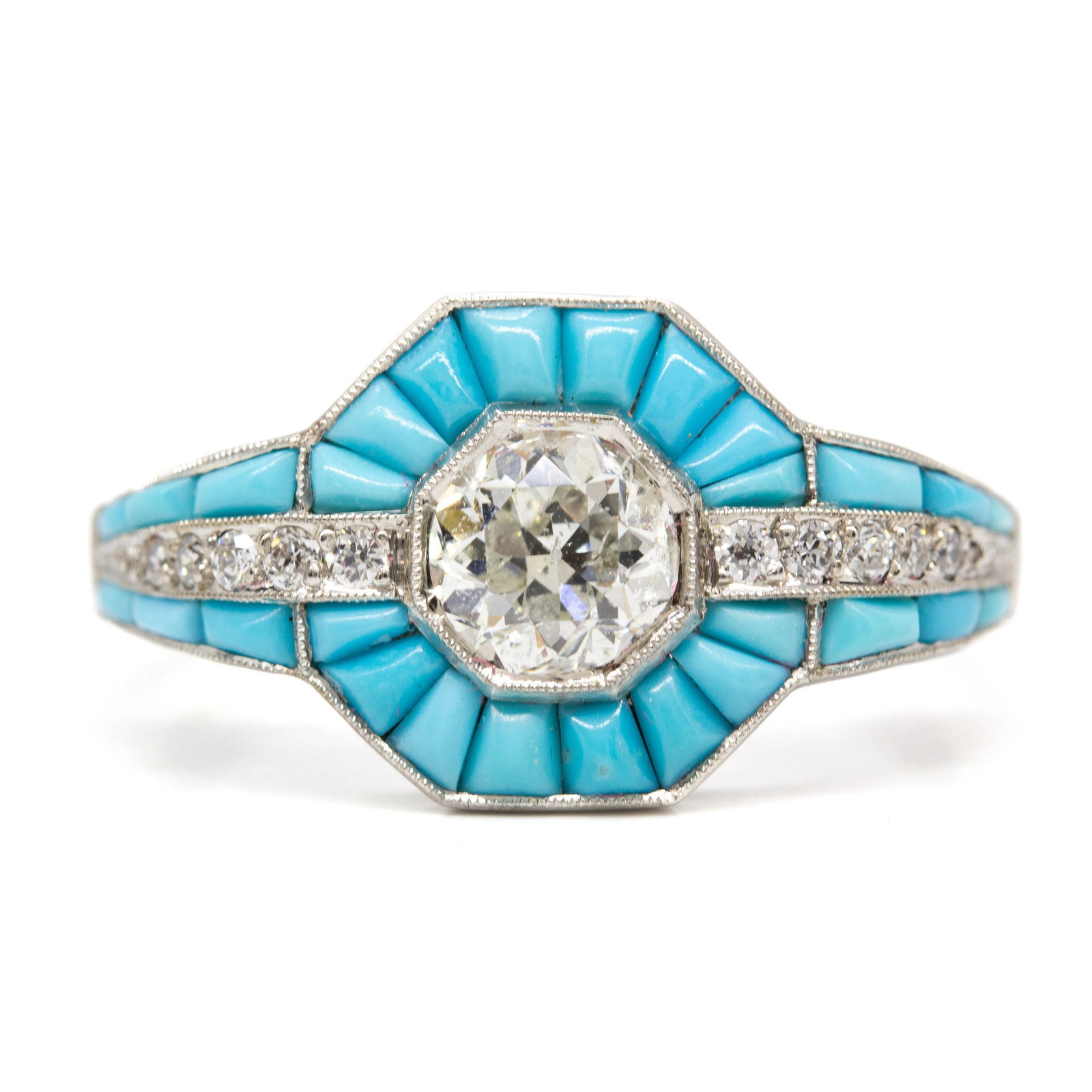 Art Deco Platinum Old European Cut Diamond Engagement Ring (1 of 6)