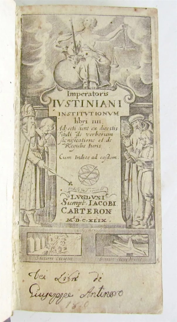 1649 IMPERATORIS JUSTINIANI INSTITUTIONUM LIBRI III antique (1 of 5)
