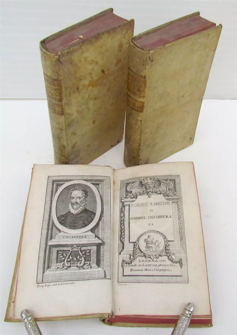 1781 PINDAR POETRY POESIE LIRICHE di GABBRIE CHIABRERA 3 VOLUMES antique VELLUM (1 of 6)
