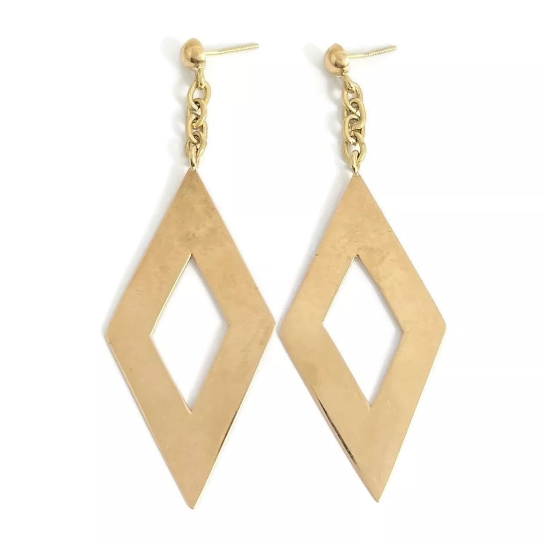 Vintage 1960's Long Geometric Dangle Drop Earrings 16K Yellow Gold, 6.08 Grams (1 of 5)