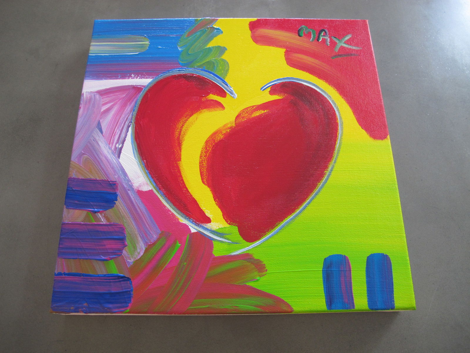 Peter Max Acrylic Painting on Canvas HAND Painted & Signed Heart One of a kind Artwork With COA (1 of 10)