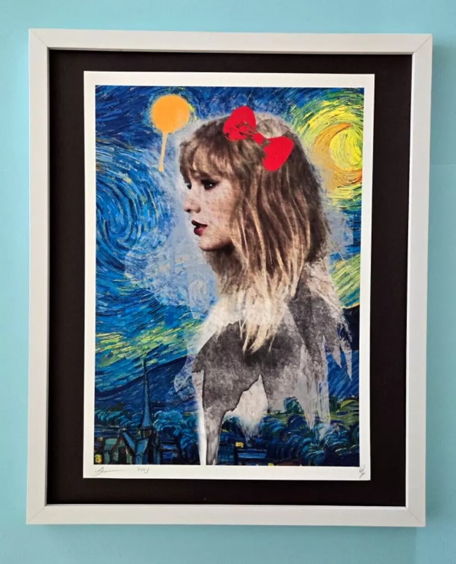 Death NYC Large Framed 16x20in Pop Art Graffiti COA TYLOR SWIFT STARRY NIGHT #7: Up for Sale this Beautiful and Scarce Print by Pop Art Graffiti Master Artist Death NYC Hand Signed in Pencil Numbered X/100 or Proof This piece is mounted on a 20 x 16 in. black acid free black board