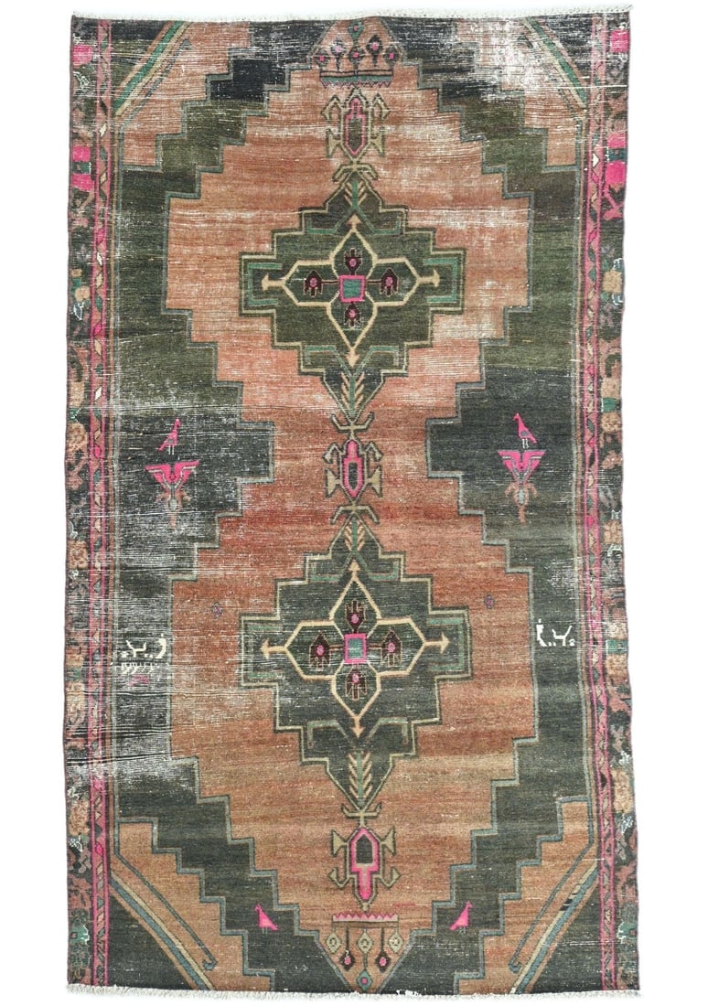 Antique Muted Rust Tribal 4X8 Distressed Vintage Oriental Runner Rug (1 of 12)