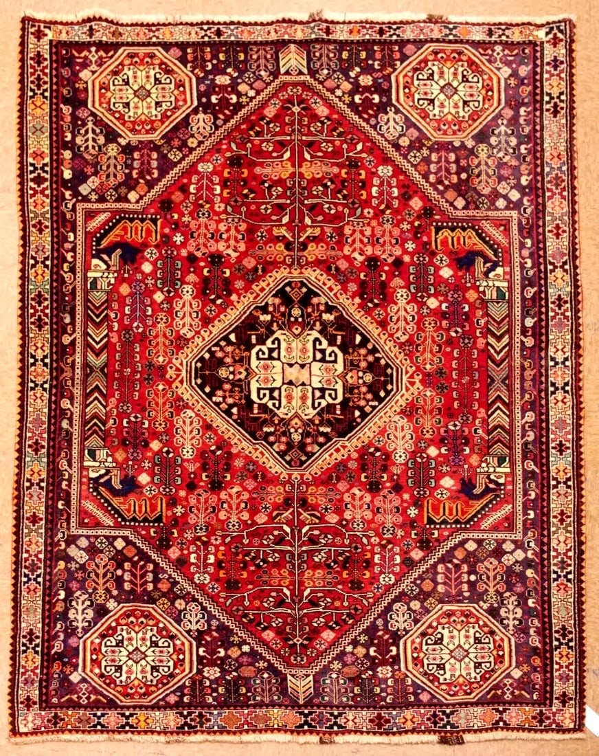 Persian Qashqai Tribal Red Hand Knotted Wool Oriental Nomadic Area Rug 6' x 8'3" (1 of 11)