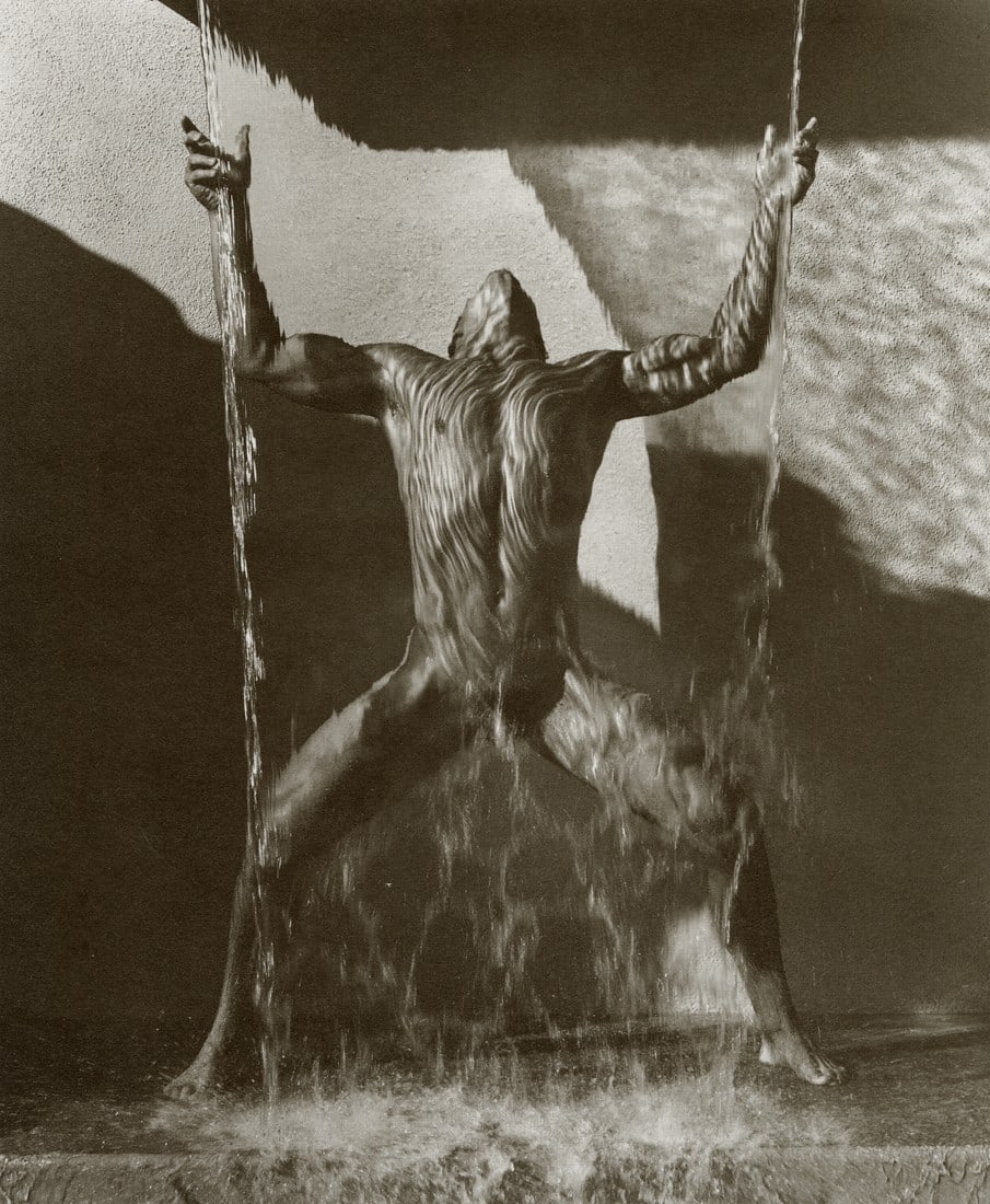 HERB RITTS - Figure, Waterfall II, Hollywood, 1988: Artist: Herb Ritts Title: Figure, Waterfall II, Hollywood, 1988 Medium: Photo Litho, 1989, Hong Kong Dimensions: 6.4x7.8" Description: Heat Wax Mounted on 8.5x11" Conservation Board Artist Bio: Herb R