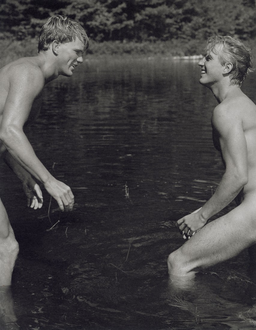 BRUCE WEBER - Christian and Jason, Bear Pond, 1989: Artist: Bruce Weber Title: Christian and Jason, Bear Pond, 1989 Medium: Sheet Fed Gravure, 1990, USA Dimensions: 7.25x9.35" Description: Heat Wax Mounted on 11x14" Conservation Board Artist Bio: Bruce
