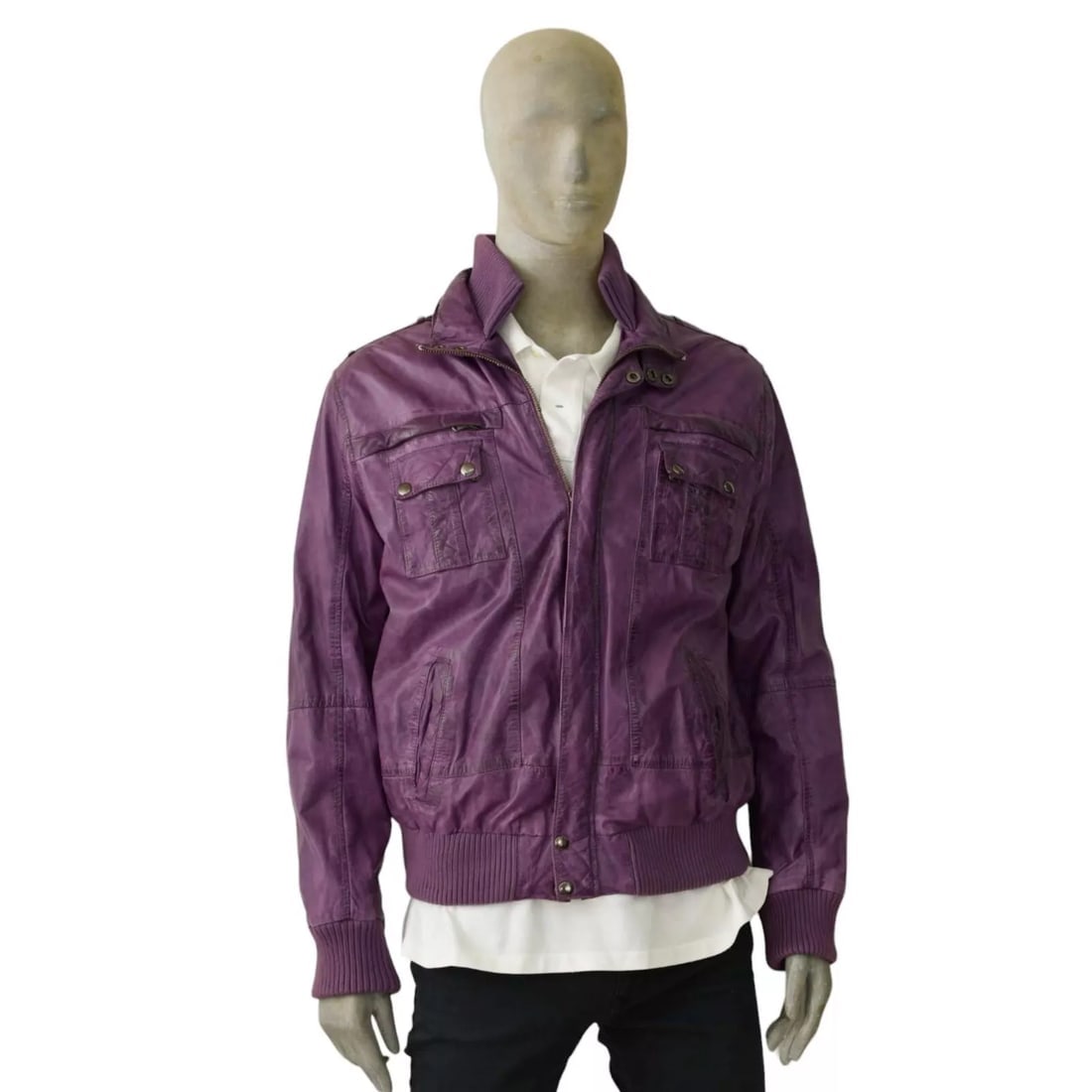 Ricano Purple leather Zipper Front Pockets Men Leather Jacket: Vintage Byblos Baby Blue Suede Puffer Jacket Coat hooded with fur trim 42 IT Ricano Purple leather Zipper Front Pockets Men Leather Jacket Walk the streets in style with this purple leather jacket fro