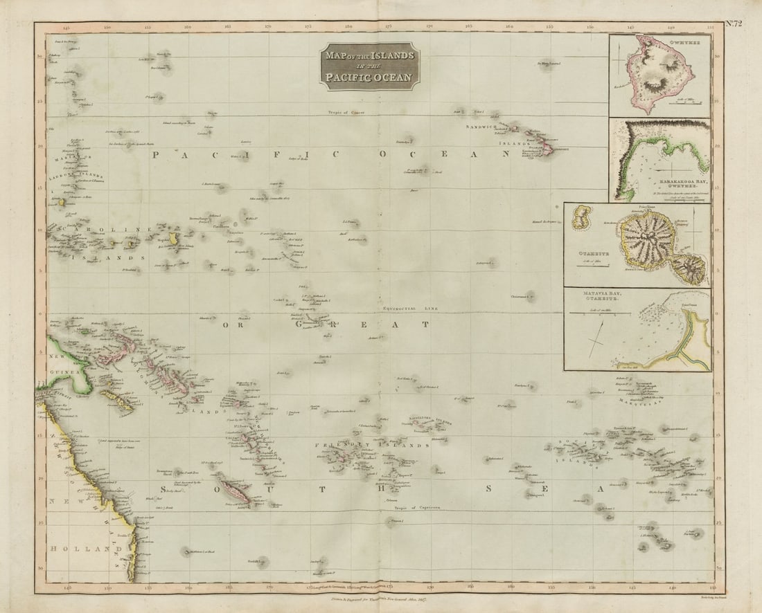 Islands in the Pacific Ocean. Owhyhee/Hawaii Otaheite/Tahiti. THOMSON 1817 map (1 of 1)