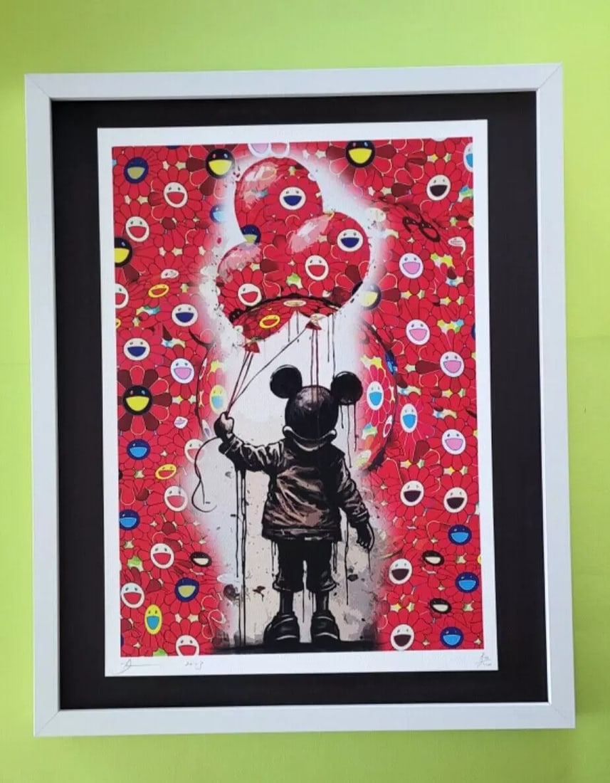 DEATH NYC Hand Signed LARGE Print Framed 16x20in COA BANKSY DISMALAND MURAKAMI#6: This is a Stunning and Scarce 100% Authentic New Print by Death NYC Hand Signed and Numbered in Pencil by the Artist Limited Edition of 100 Large Size: 45cm x 32cm About 18x13in Fine Art 300 gsm Paper