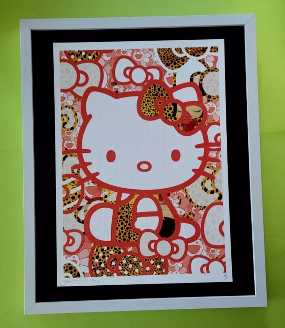 DEATH NYC Hand Signed LARGE Print Framed 16x20in COA HELLO KITTY YAYOI KUSAMA #6: This is a Stunning and Scarce 100% Authentic New Print by Death NYC Hand Signed and Numbered in Pencil by the Artist Limited Edition of 100 Large Size: 45cm x 32cm About 18x13in Fine Art 300 gsm Paper