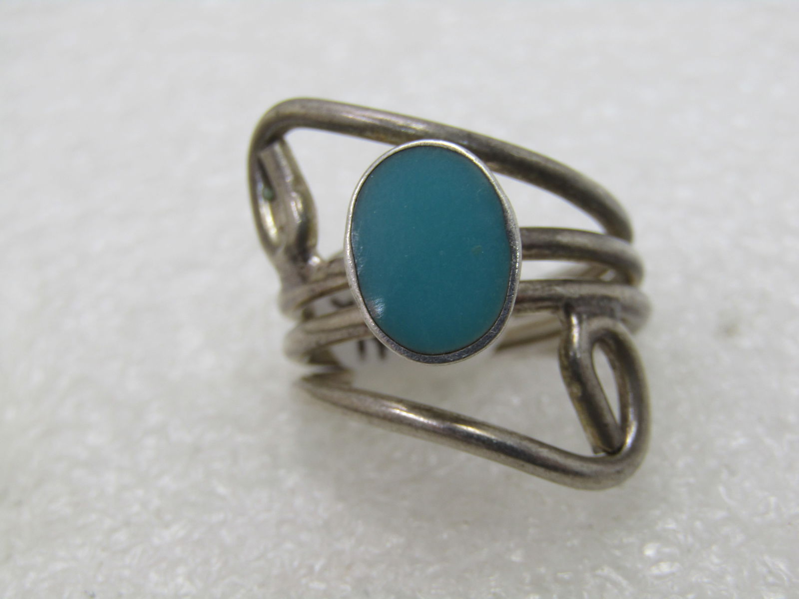 Vintage Sterling Silver Southwestern Turquoise Bypass Ring, Sz. 7.5, Wide (1 of 6)