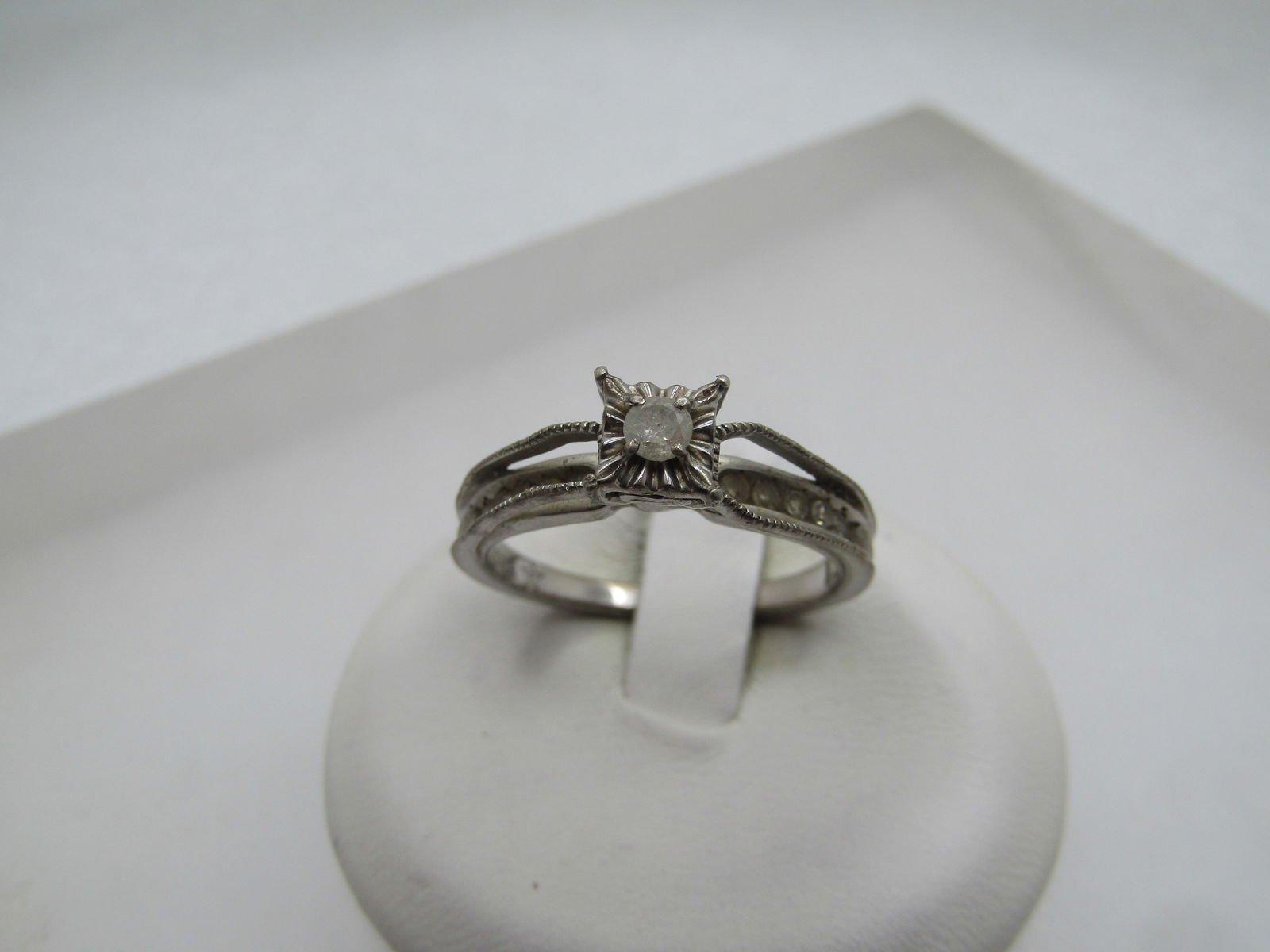 Vintage Sterling Diamond Engagement Ring, Sz. 7, Signed, 1970's (1 of 8)