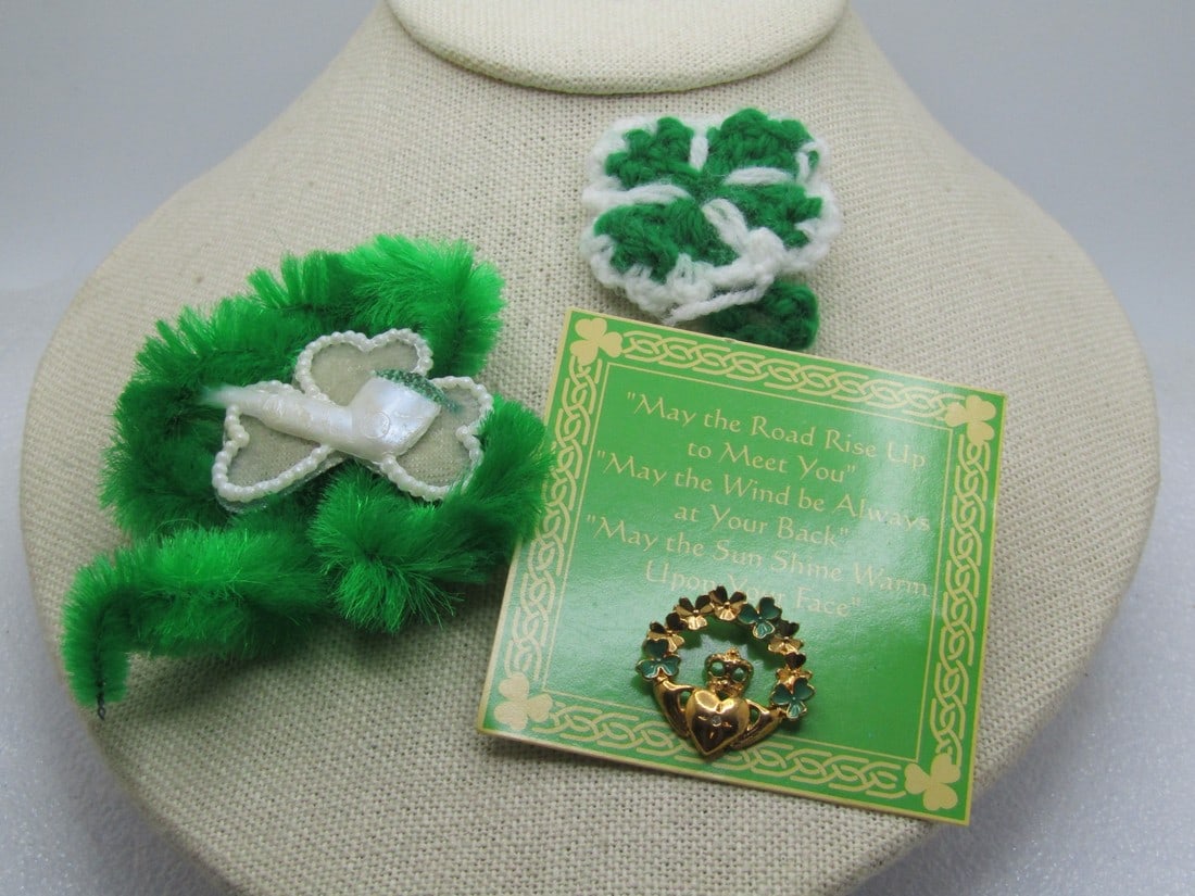 Three  Claddagh /St. Patrick's Day  Tack Pin ,Brooches, 1960's-1980's (1 of 4)