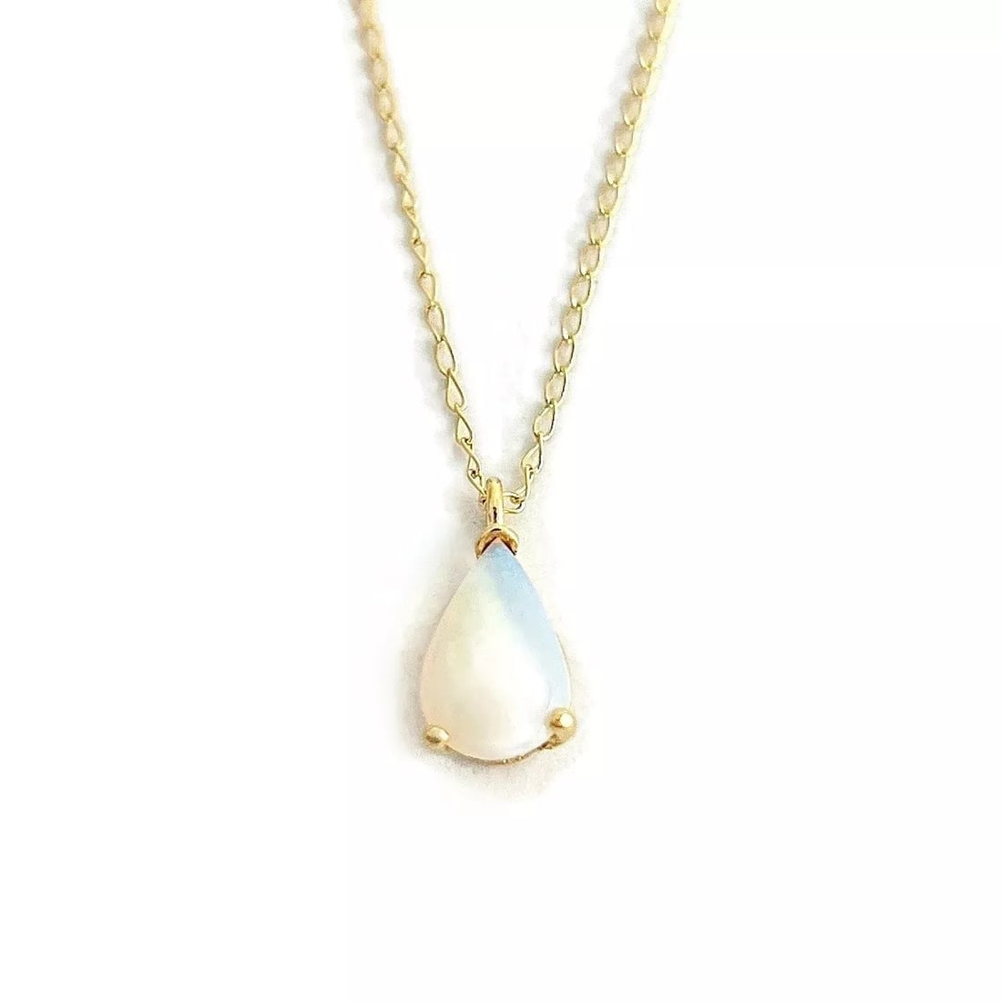 Estate Teardrop Pear Opal Solitaire Pendant Necklace 14K Yellow Gold , .75 Grams (1 of 7)