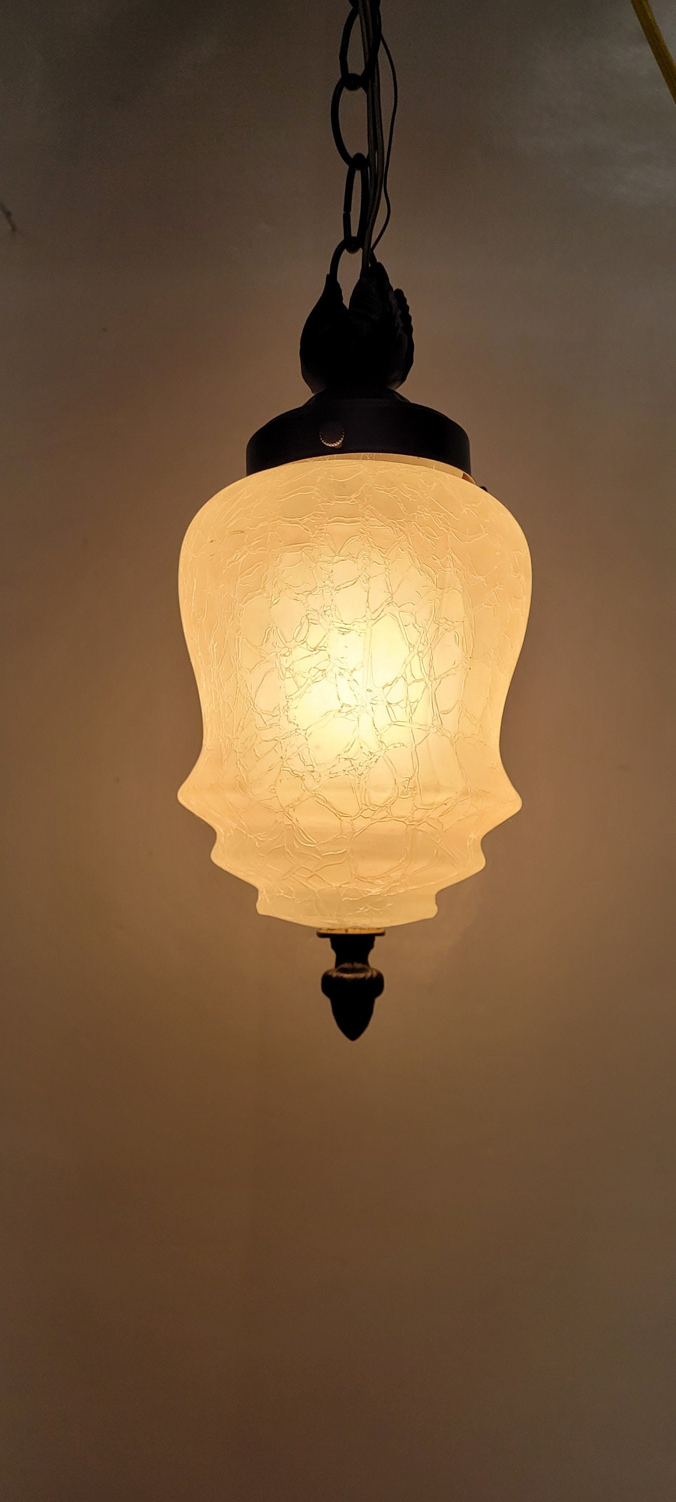 Vintage Glass Swag Hanging lamp Pendant Light Hollywood Regency Clear Crackle Glass (1 of 5)