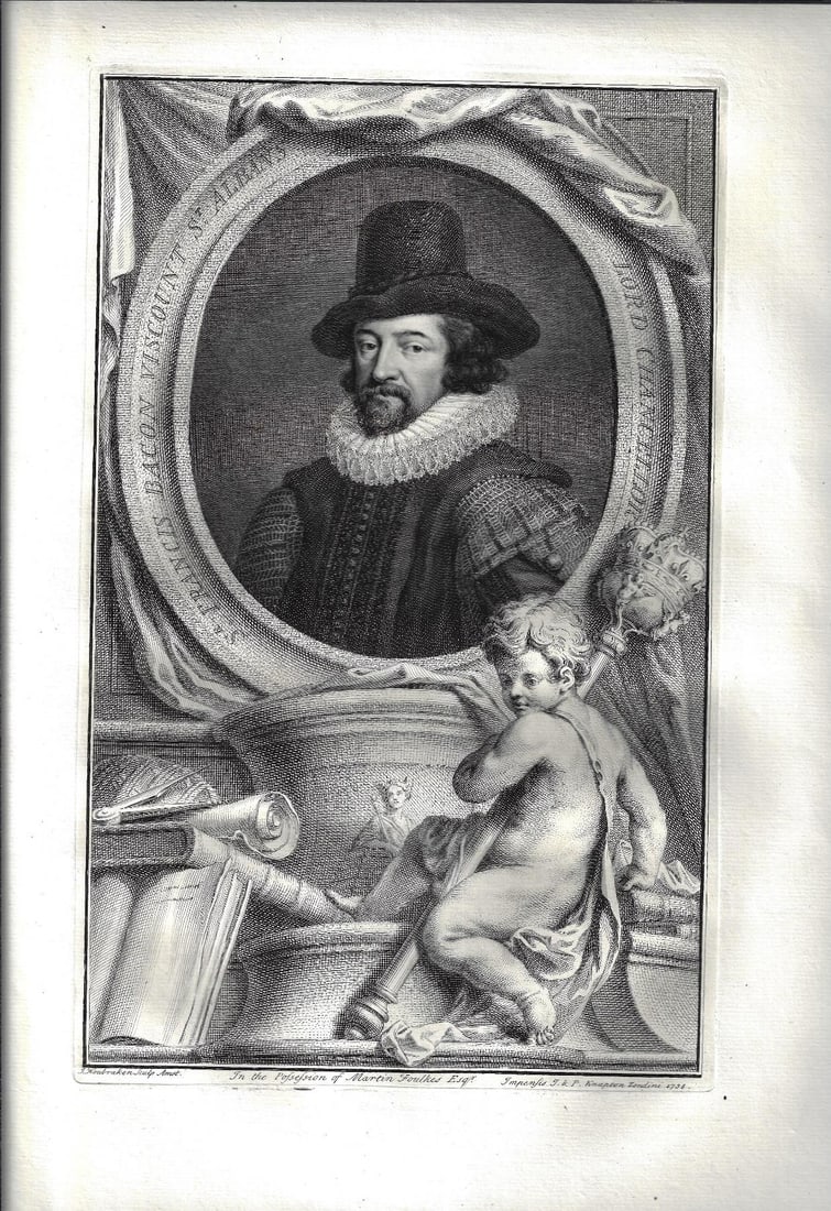 1743 Large Fine Houbraken Engraving Sir Francis Bacon (1 of 1)