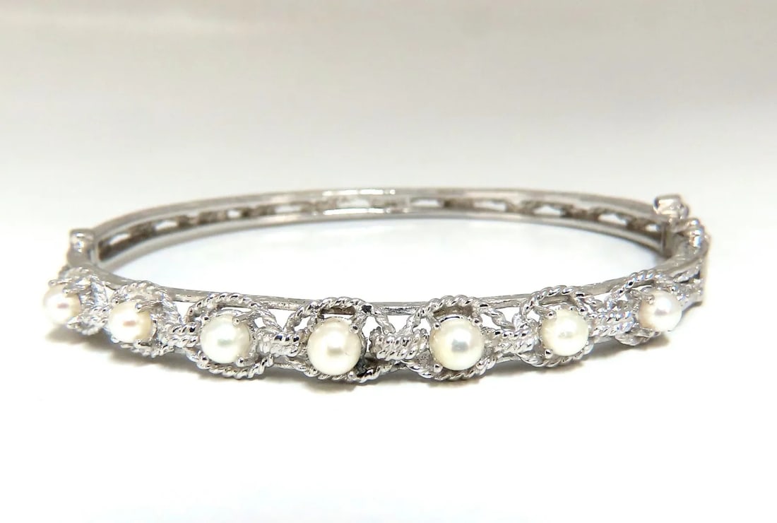 6mm Natural Akoya Pearls Bangle Bracelet 14 Karat Rope Twist (1 of 6)