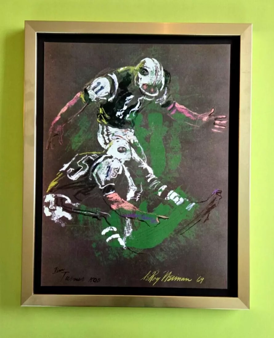 LEROY NEIMAN + FOOTBALL NY JETS + 1960'S PLATE SIGNED PRINT FRAMED W (1 of 2)