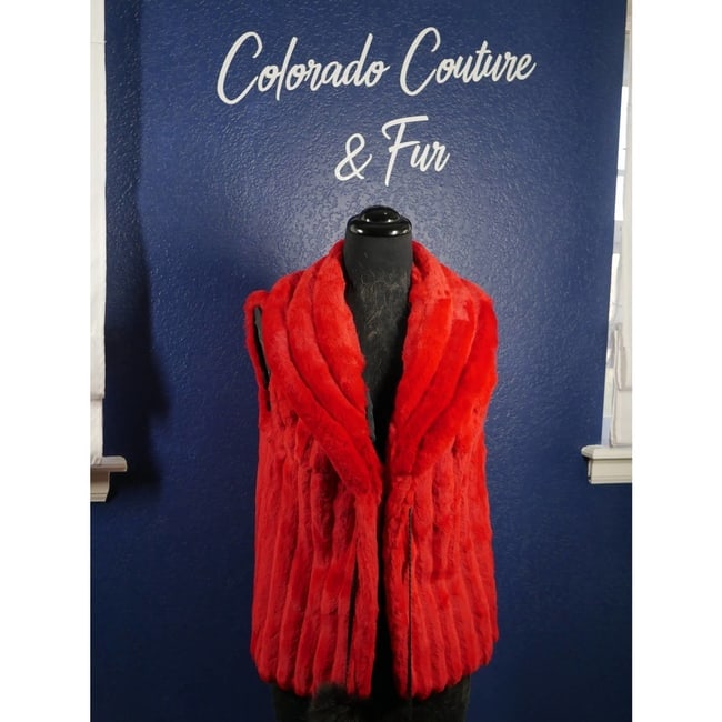 Beautiful Bright Red Sheared Real Fur Vest Coat Mink Beaver Rabbit Fox (1 of 1)