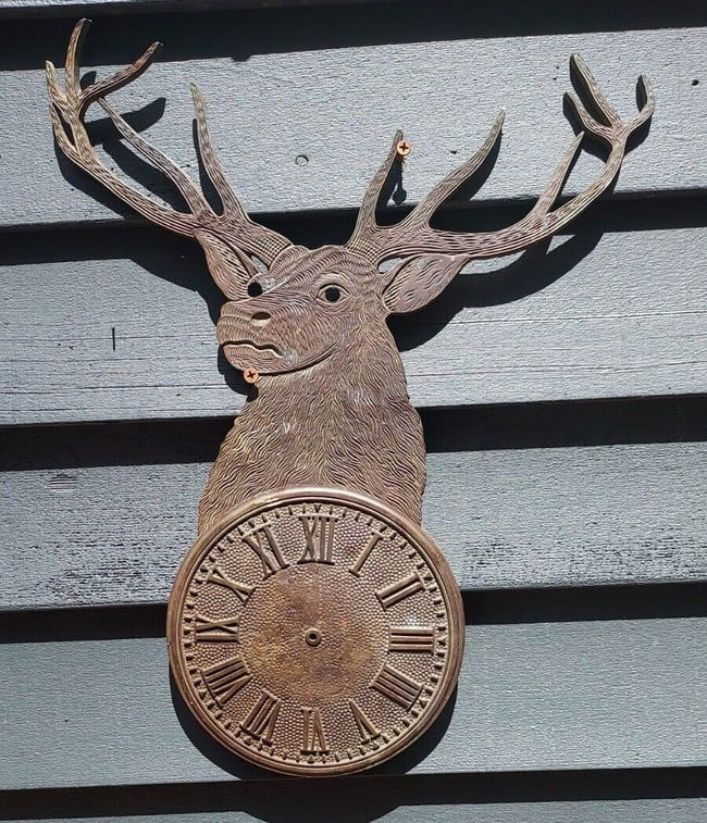 Antique Brass Elk Clock Face Rare Thick Brass moving eyes (1 of 1)