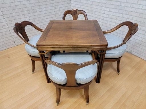 Vintage Neoclassical Michael Taylor for Baker Walnut Game Dining Table Set: Vintage from the 1980s Ships from Illinois! Shorter shipping distances are kinder to the planet Ordering items closer to you is more likely to reduce your purchase's carbon footprint. Read the full de